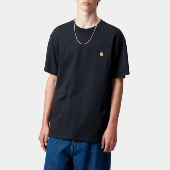 Carhartt WIP Chase Dark Navy Short Sleeve Shirt, Embroidered Logo, Streetwear - Picture 1 of 9